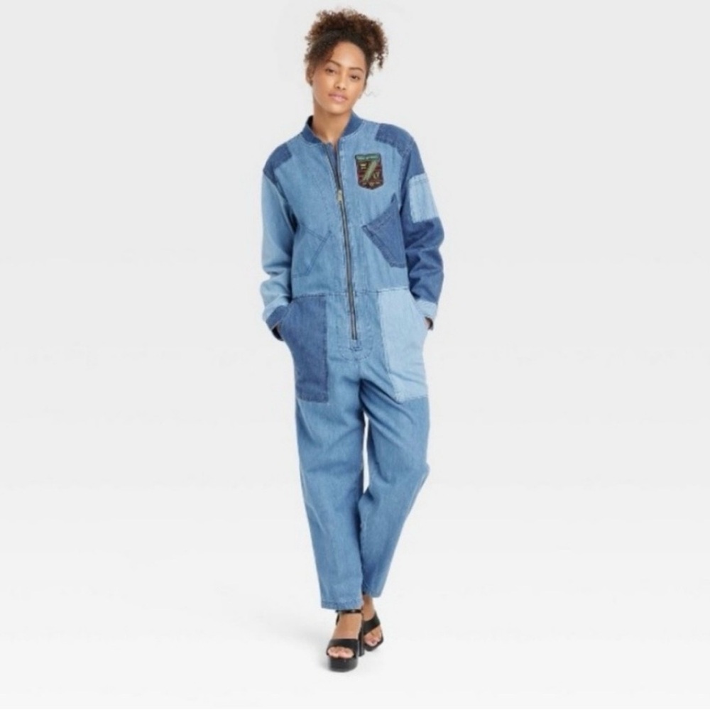 NEW Houston White Denim Patchwork Jumpsuit S